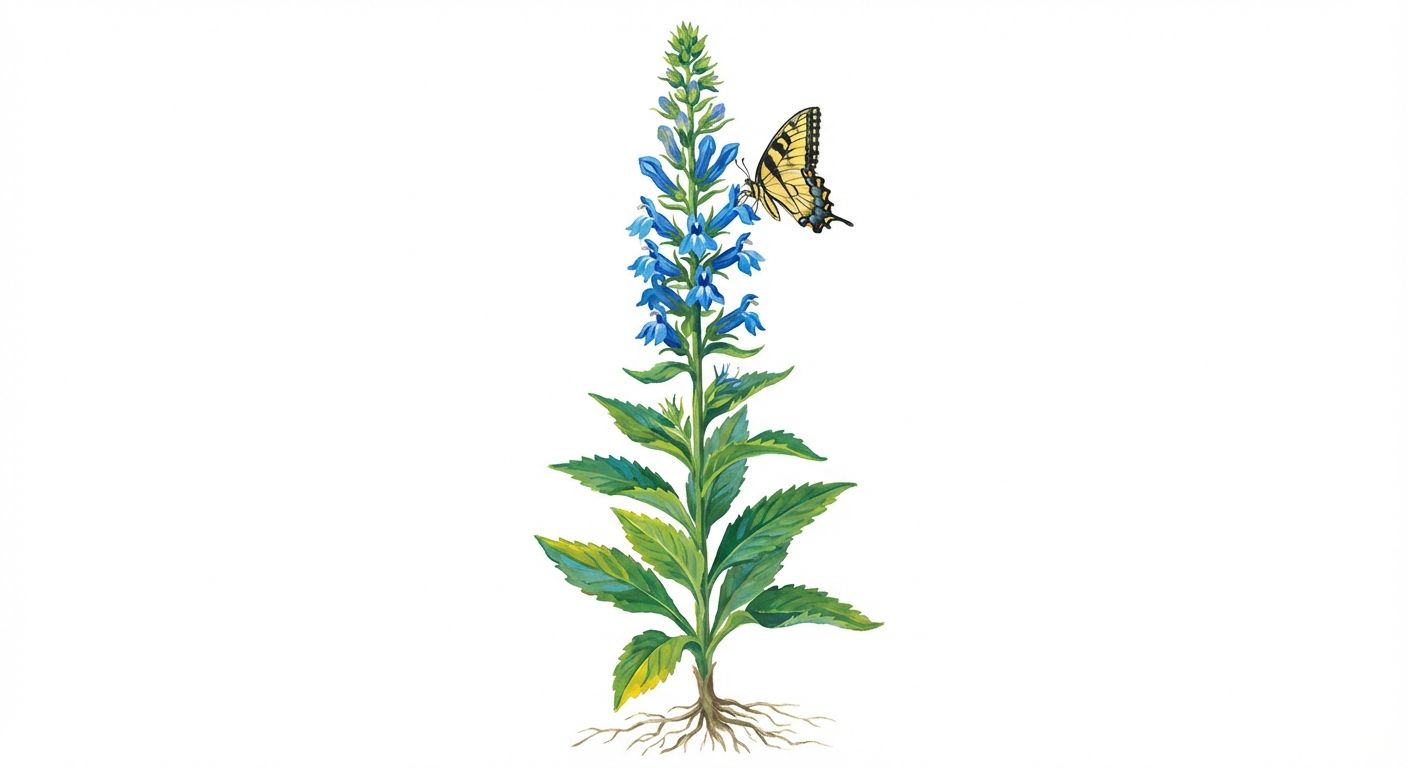 Blue Cardinal Flower (Lobelia siphilitica), colorful illustration