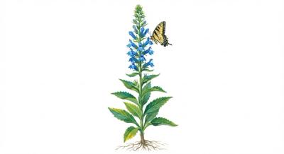 Blue Cardinal Flower (Lobelia siphilitica), colorful illustration