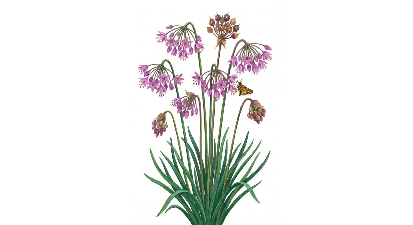 Nodding Onion (Allium cernuum), colorful illustration