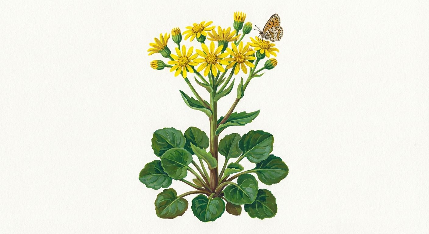 Roundleaf Ragwort (Packera obovata), colorful illustration