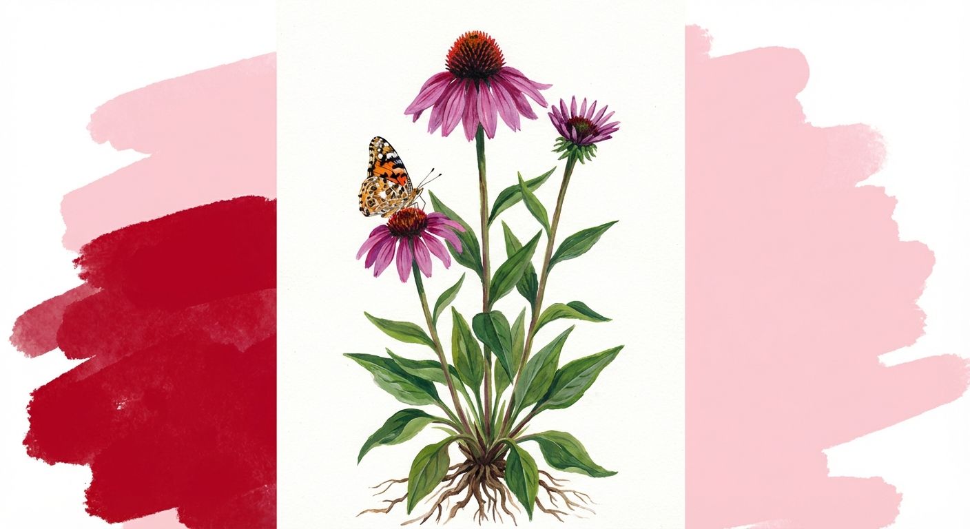 Purple Coneflower (Echinacea purpurea), colorful illustration