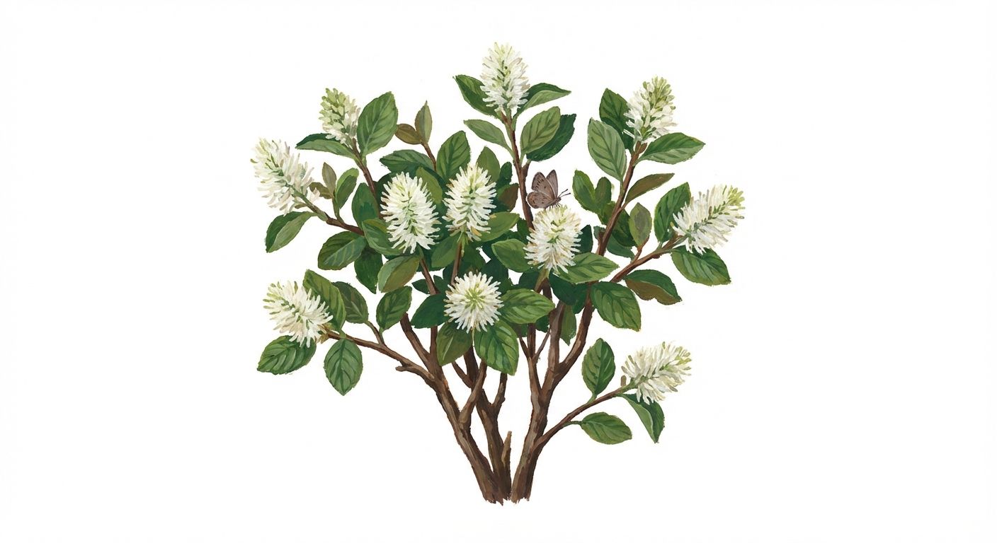 Dwarf Fothergilla (Fothergilla gardenii), colorful illustration