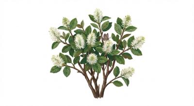 Dwarf Fothergilla (Fothergilla gardenii), colorful illustration