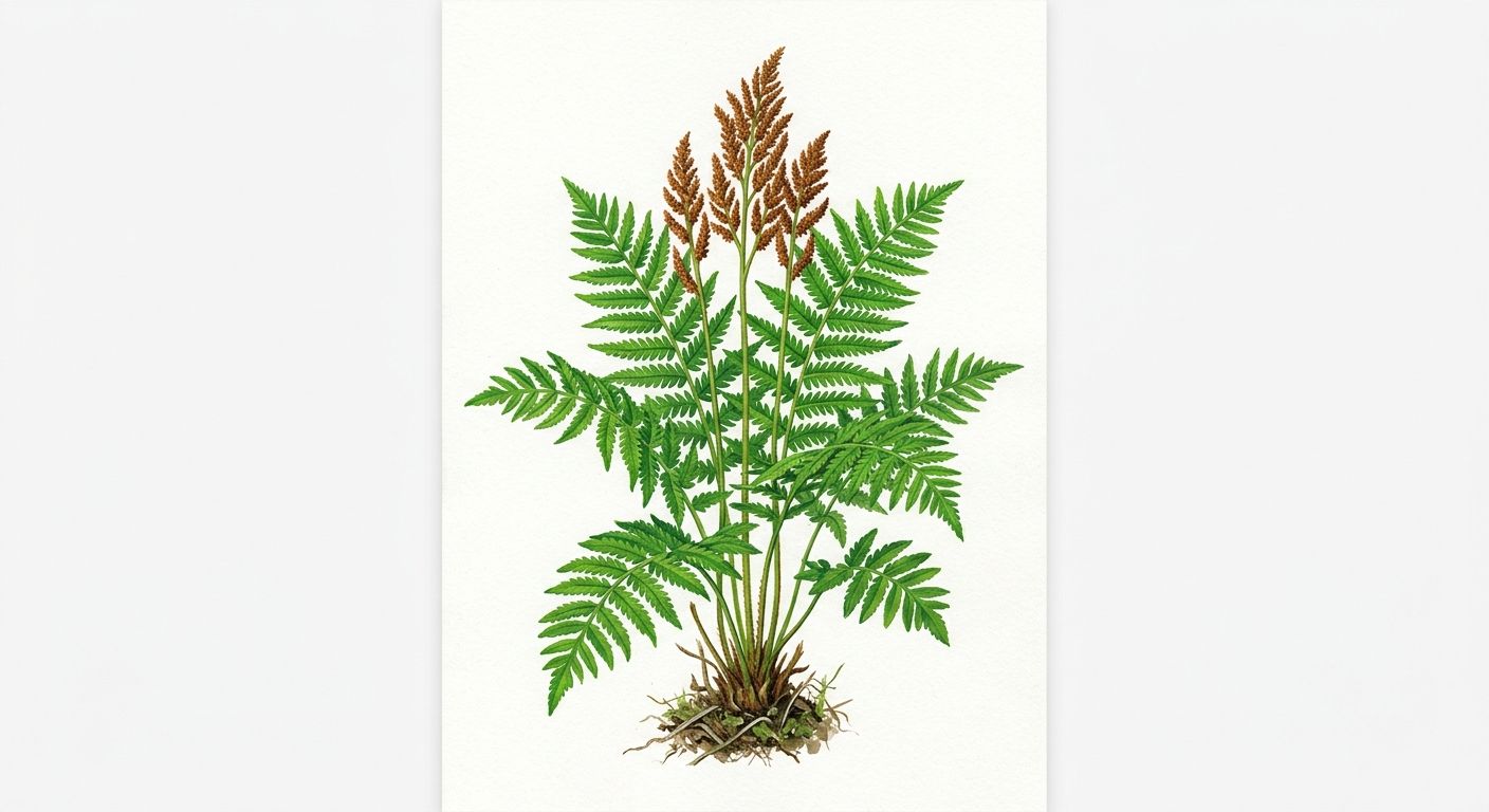 Royal Fern (Osmunda regalis), colorful illustration
