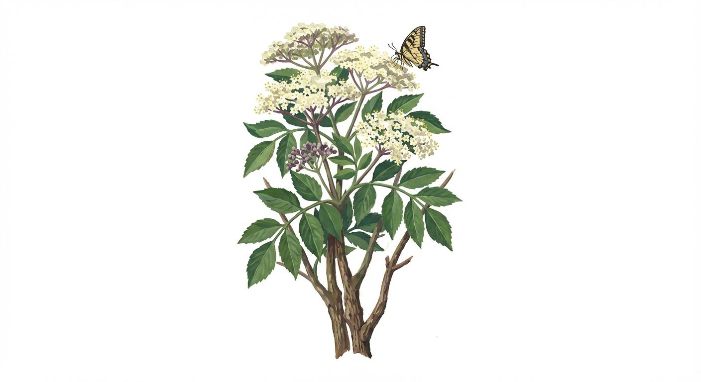 Elderberry (Sambucus canadensis), colorful illustration