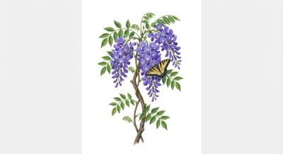 Wisteria 'Early Amethyst' (Wisteria frutescens 'Early Amethyst'), colorful illustration