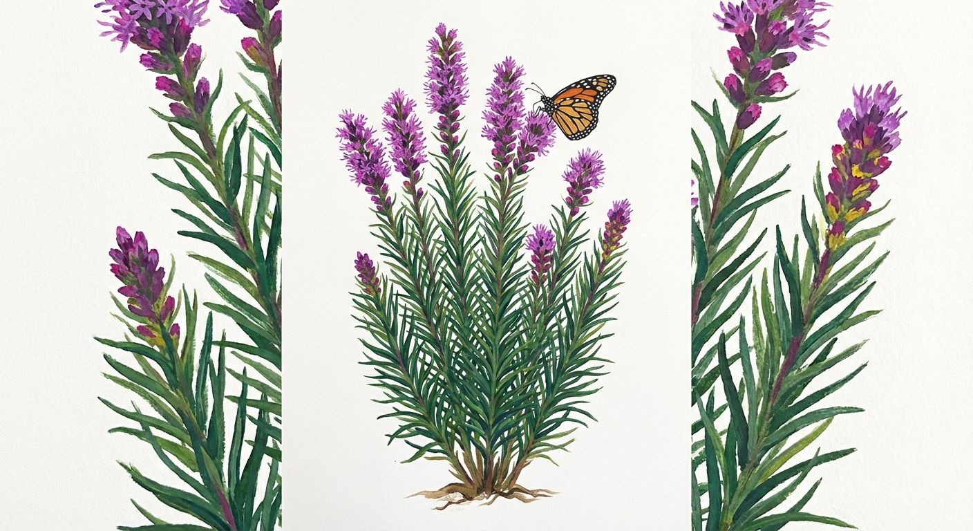 Dwarf Blazing Star (Liatris microcephala), colorful illustration