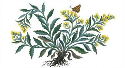Bluestem Goldenrod (Solidago caesia), colorful illustration