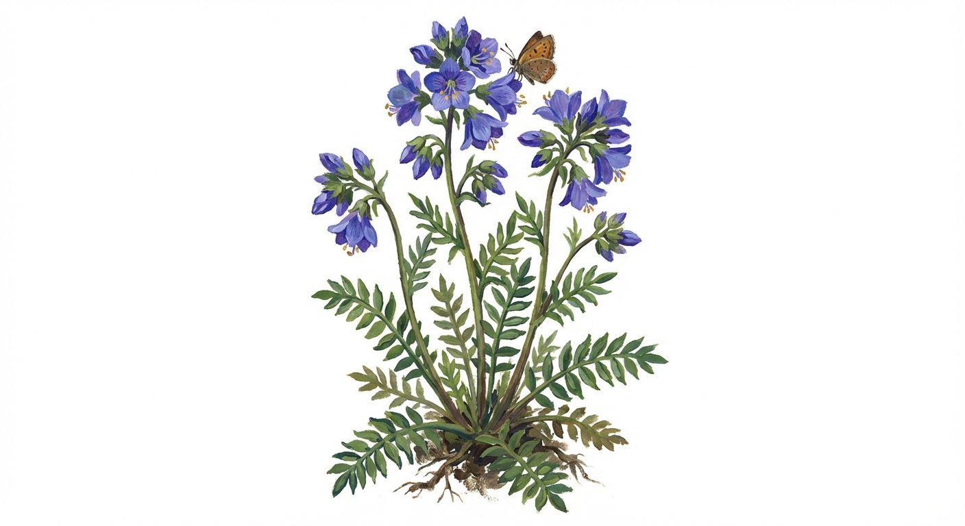 Jacob's Ladder (Polemonium reptans), colorful illustration