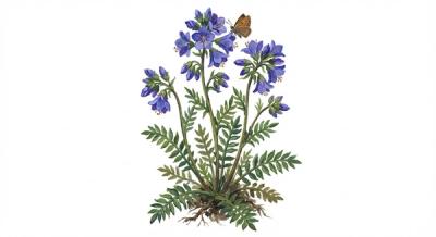Jacob's Ladder (Polemonium reptans), colorful illustration