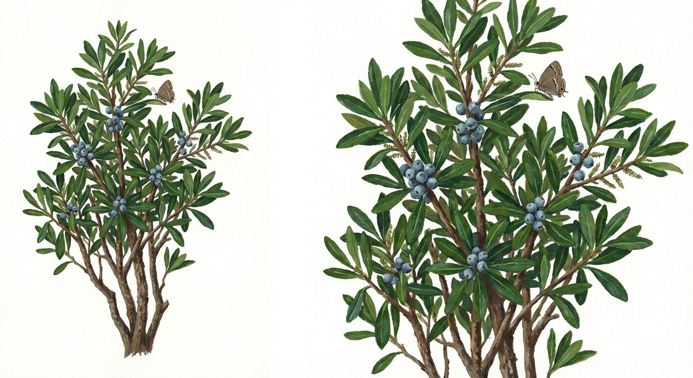 Southern Bayberry (Morella cerifera), colorful illustration
