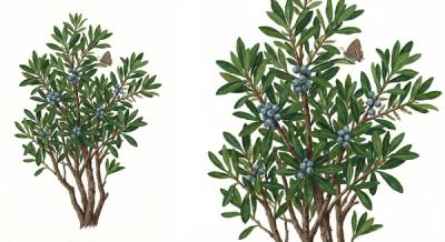 Southern Bayberry (Morella cerifera), colorful illustration