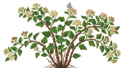 Ninebark (Physocarpus opulifolius), colorful illustration