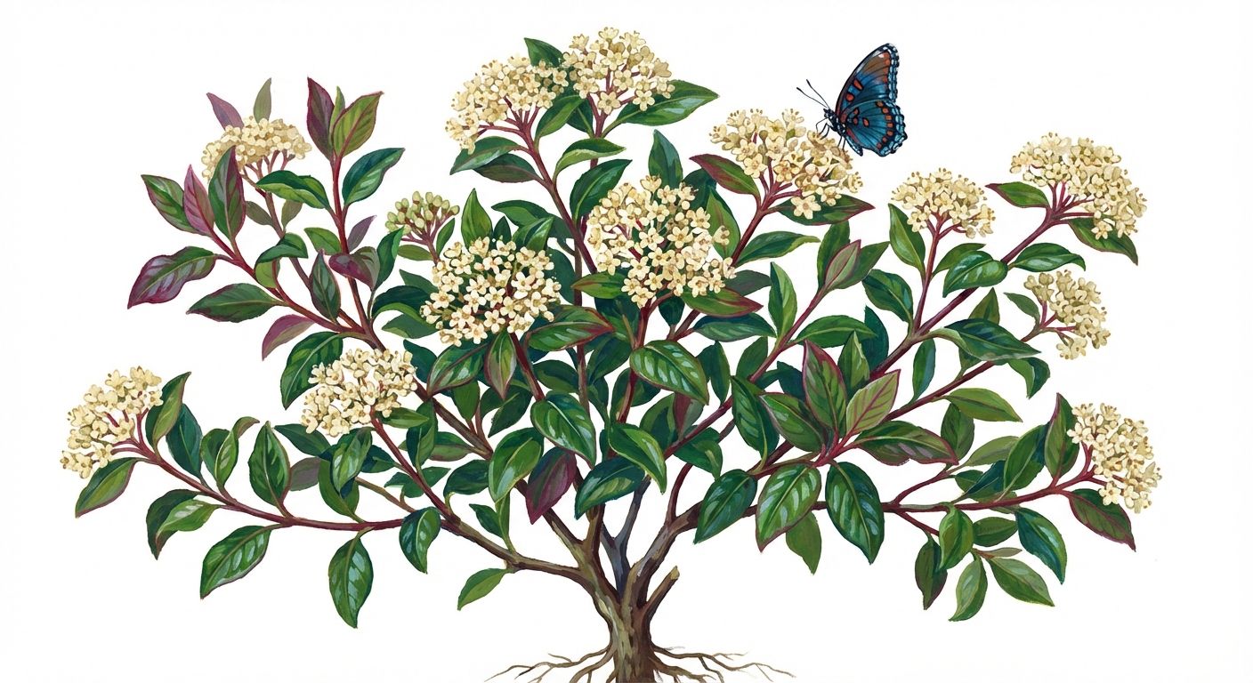 Winterthur Viburnum (Viburnum nudum 'Winterthur'), colorful illustration