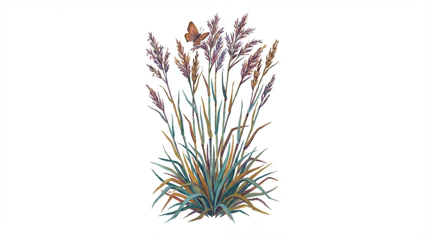 Little Bluestem 'Standing Ovation' (Schizachyrium scoparium 'Standing Ovation'), colorful illustration