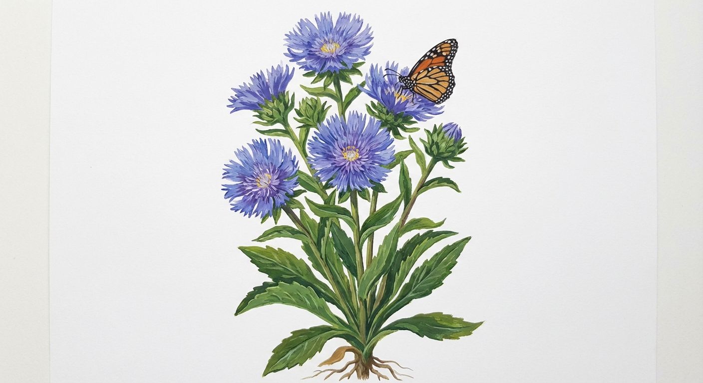Stokes' Aster (Stokesia laevis), colorful illustration