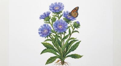 Stokes' Aster (Stokesia laevis), colorful illustration