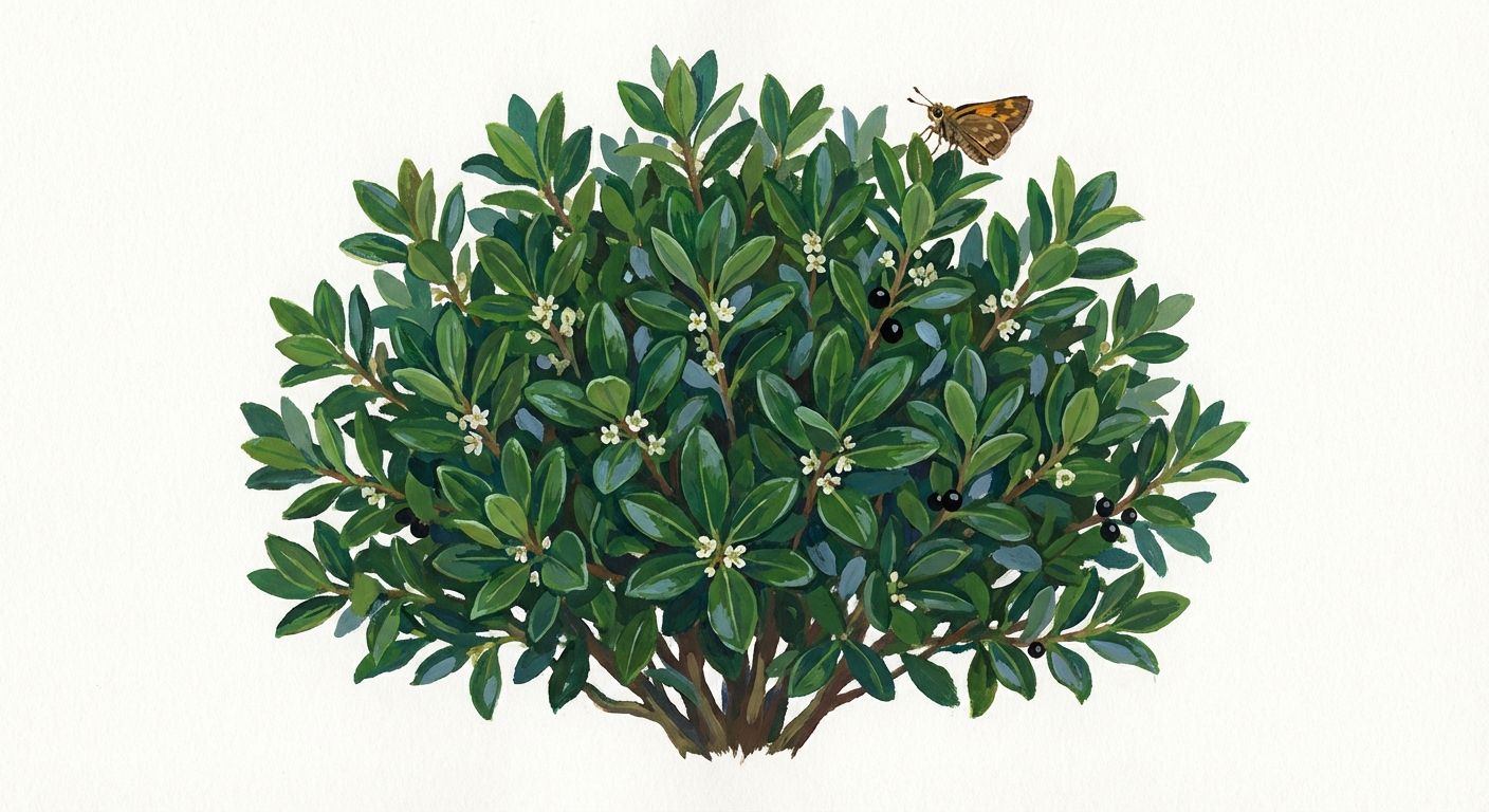 Strongbox Inkberry (Ilex glabra 'Strongbox'), colorful illustration