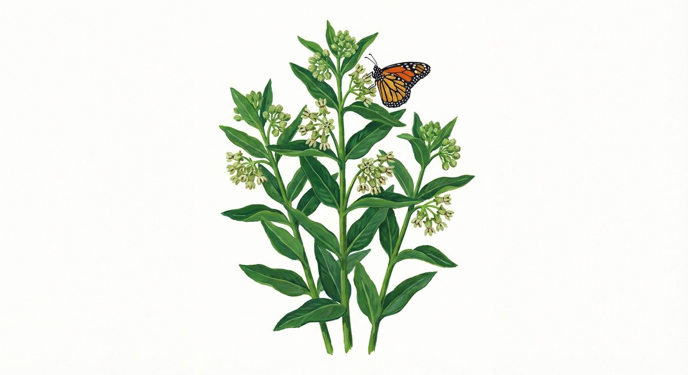 Green Milkweed (Asclepias viridis), colorful illustration
