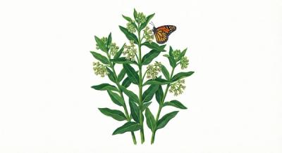 Green Milkweed (Asclepias viridis), colorful illustration