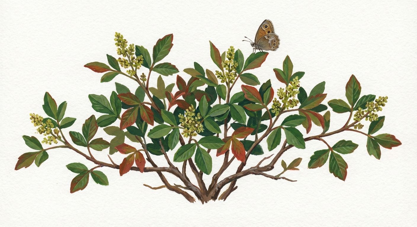 Gro-Low Fragrant Sumac (Rhus aromatica 'Gro-Low'), colorful illustration