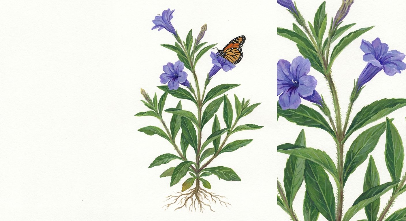 Wild Petunia (Ruellia humilis), colorful illustration