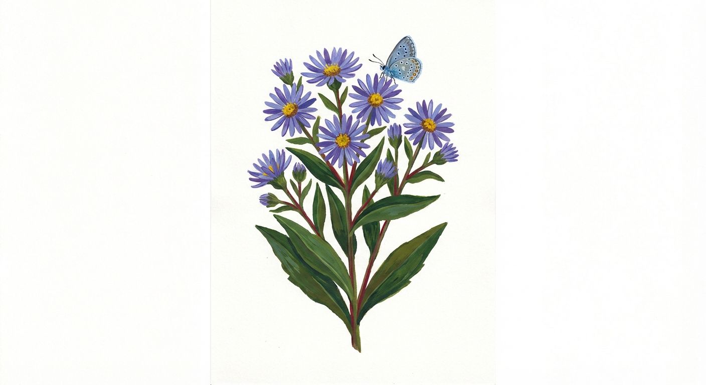Smooth Aster (Symphyotrichum laeve), colorful illustration