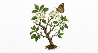 Wild Plum (Prunus americana), colorful illustration