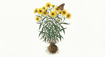 Swamp Sunflower (Helianthus angustifolius), colorful illustration