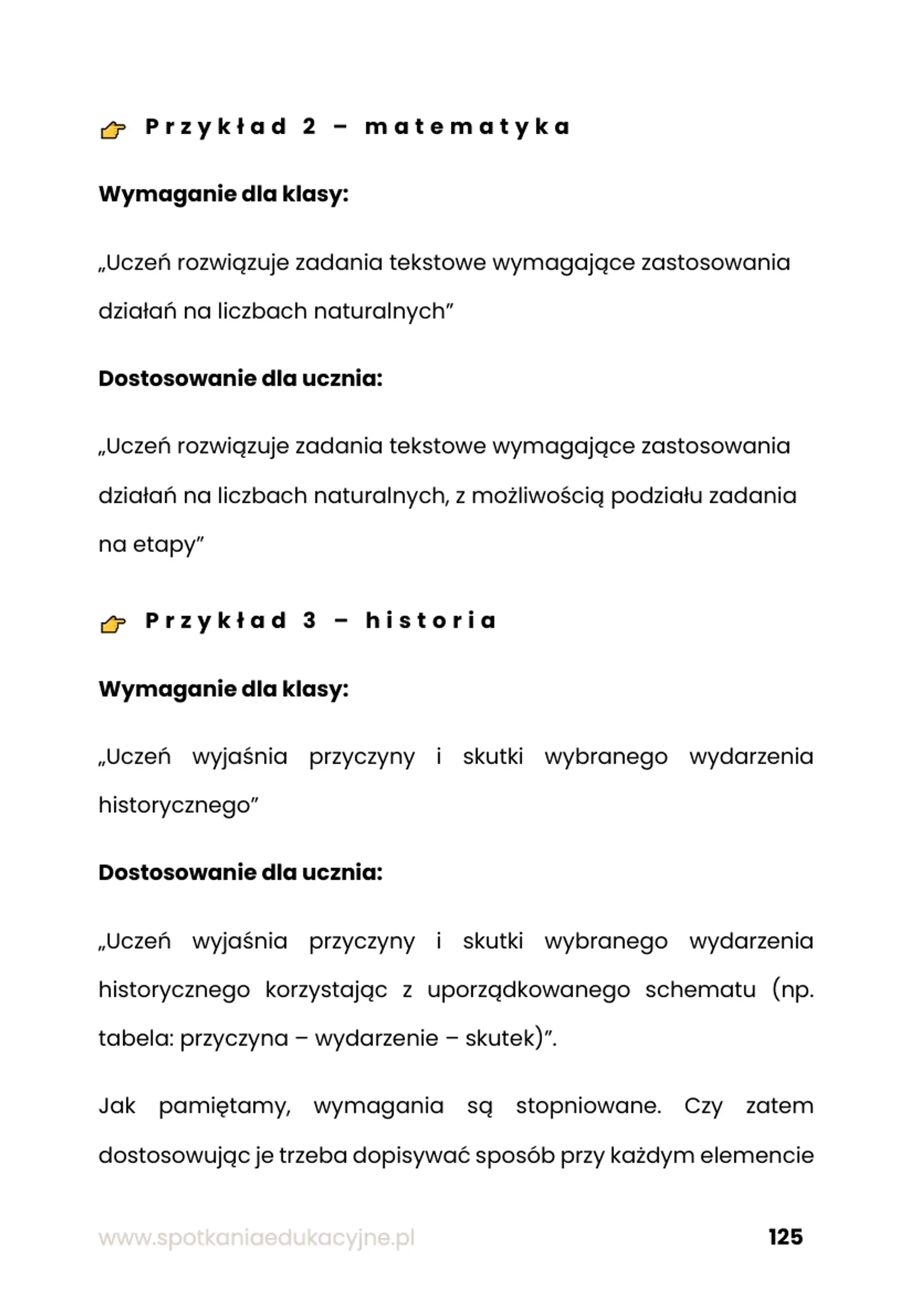Przykładowa strona z książki "Wymagania edukacyjne i ich dostosowywanie"