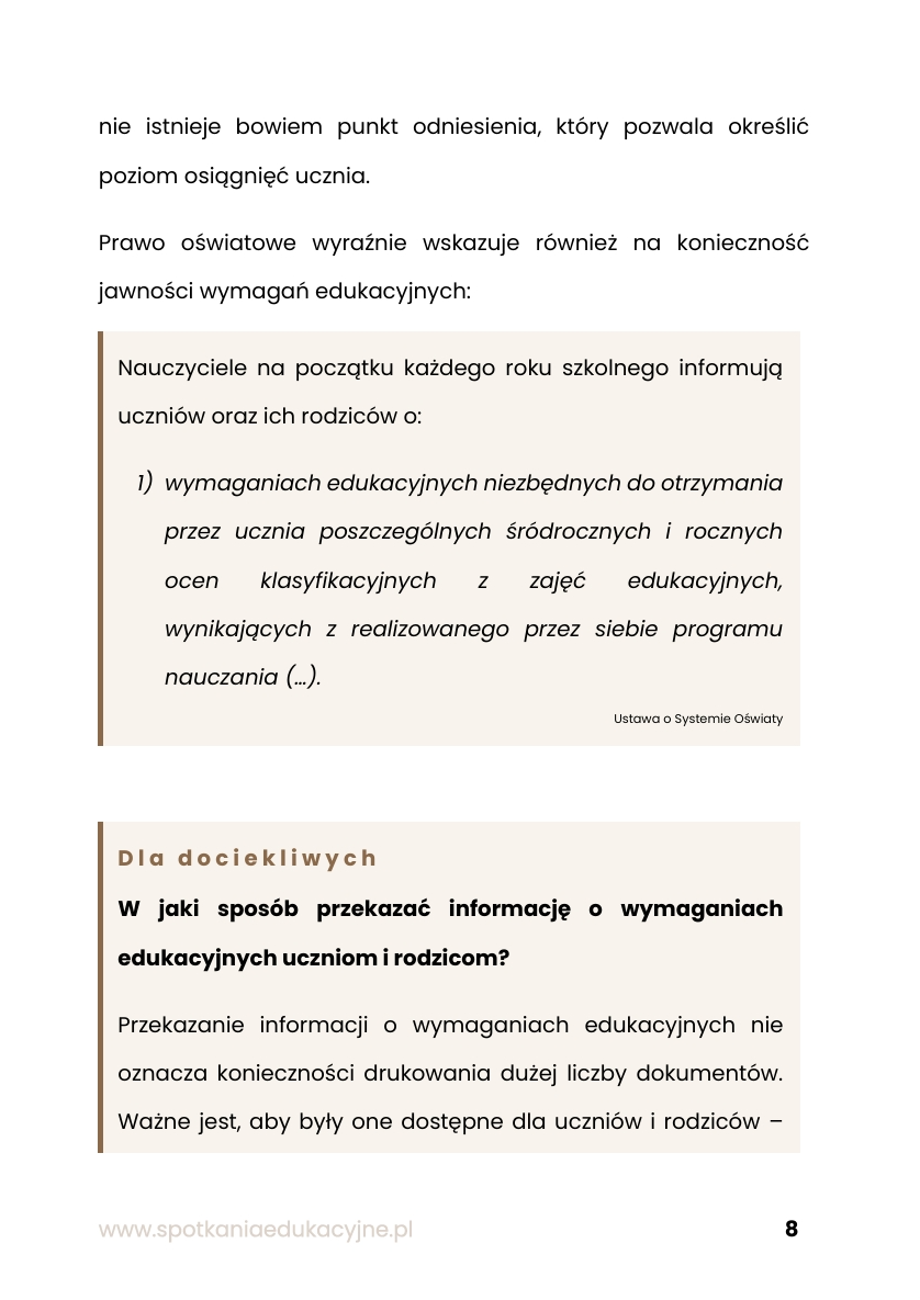 Przykładowa strona z książki "Wymagania edukacyjne i ich dostosowywanie"
