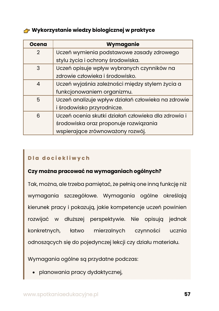 Przykładowa strona z książki "Wymagania edukacyjne i ich dostosowywanie"