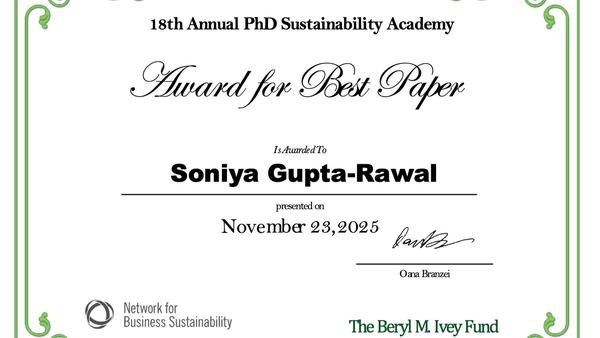Ivey-PhD Sustainability Academy Best Paper Award 2025 ~$500