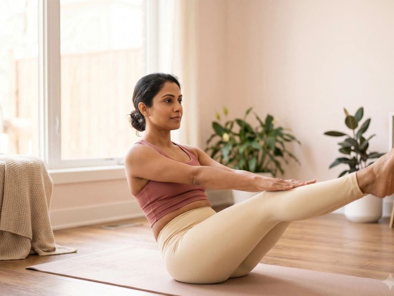A woman doing a core exercise on a mat