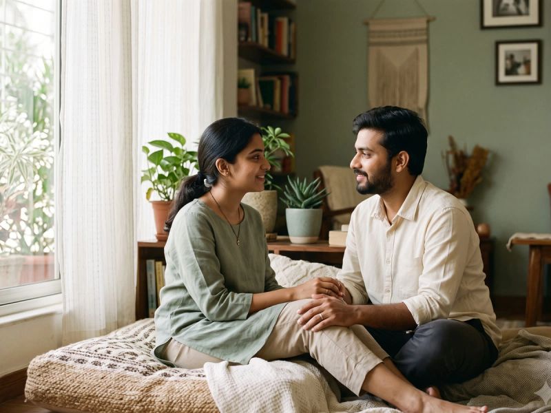 A couple sitting together at home