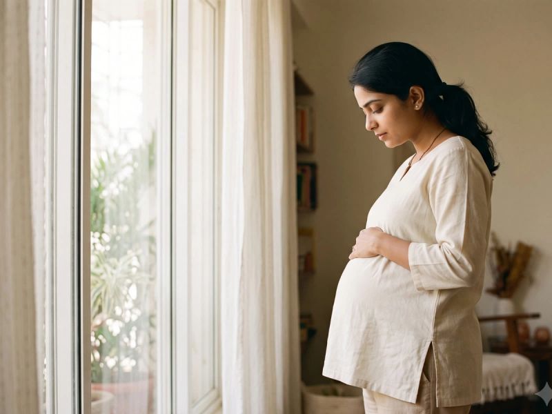 A pregnant woman by a window