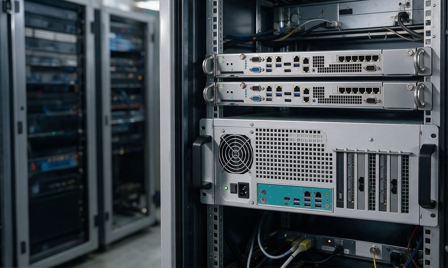 19-Zoll-Rack-IPCs von Schubert System Elektronik in einem industriellen Schaltschrank