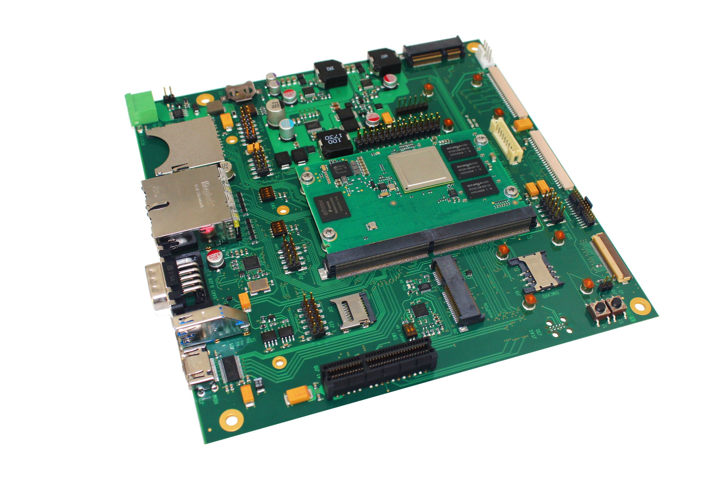 Bvari Mini-ITX Baseboard von emtrion mit PCIe, miniPCIe, mSATA und Gigabit Ethernet für industrielle Embedded-Systeme