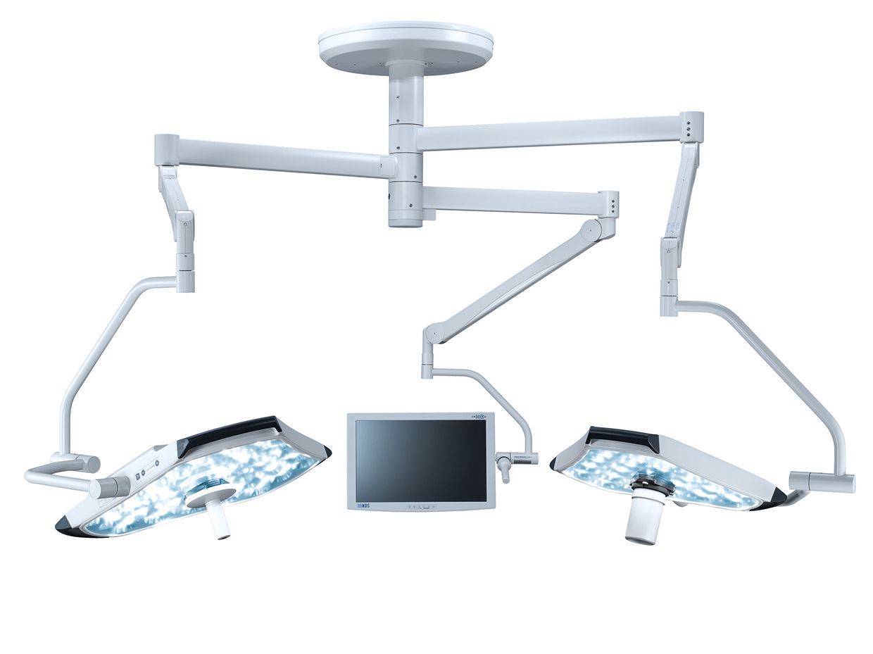 A panel PC is shown in front view as a cut-out in a medical environment - lamp construction in the chirrurgical area