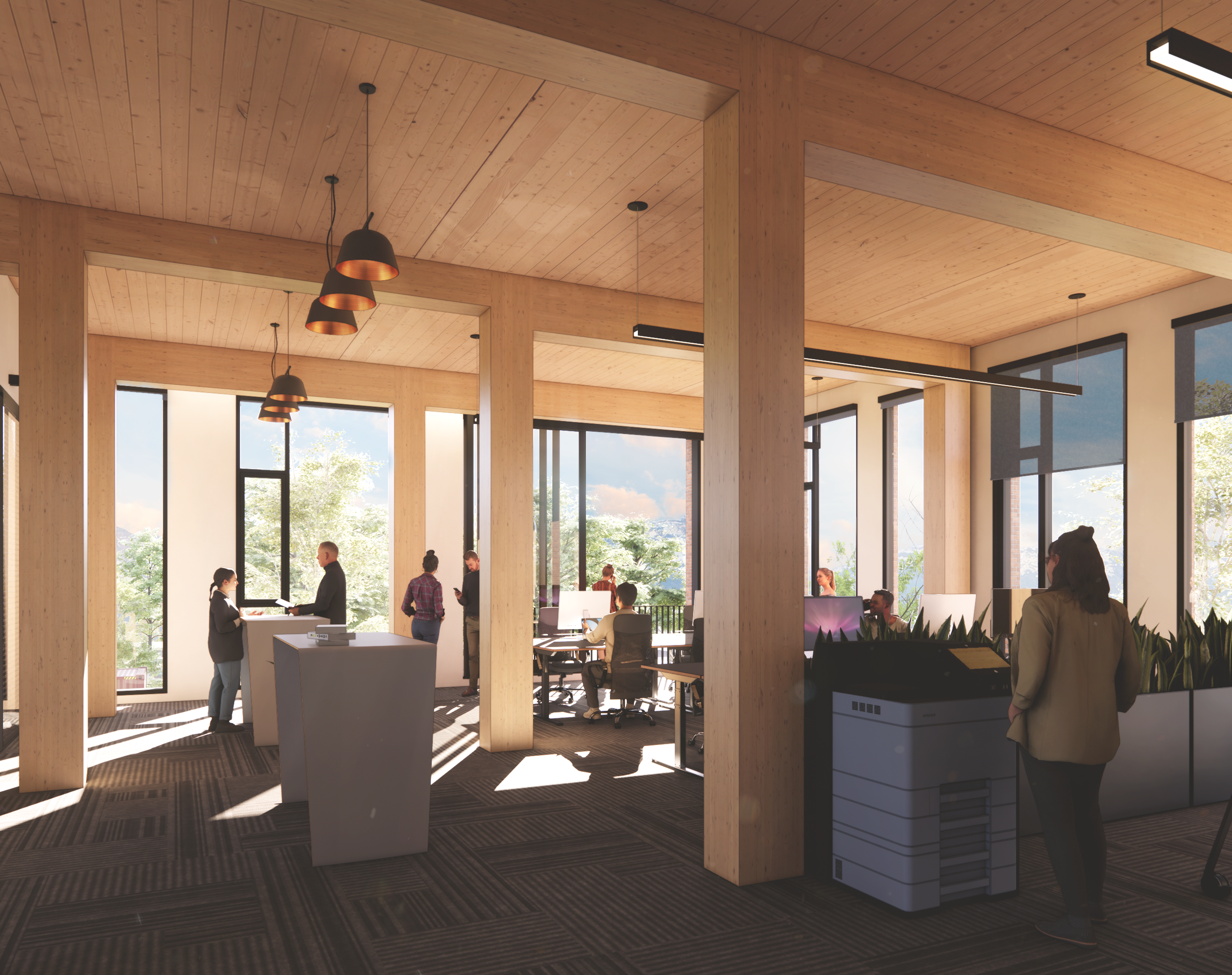 A rendering of a possible open office space