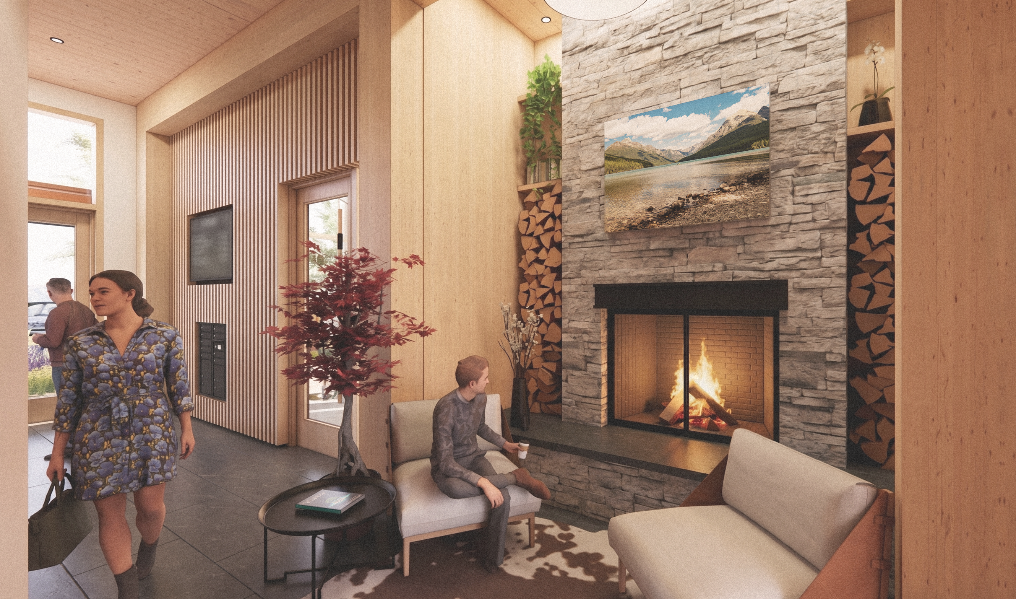 Rendering of the lobby in The Bowman building