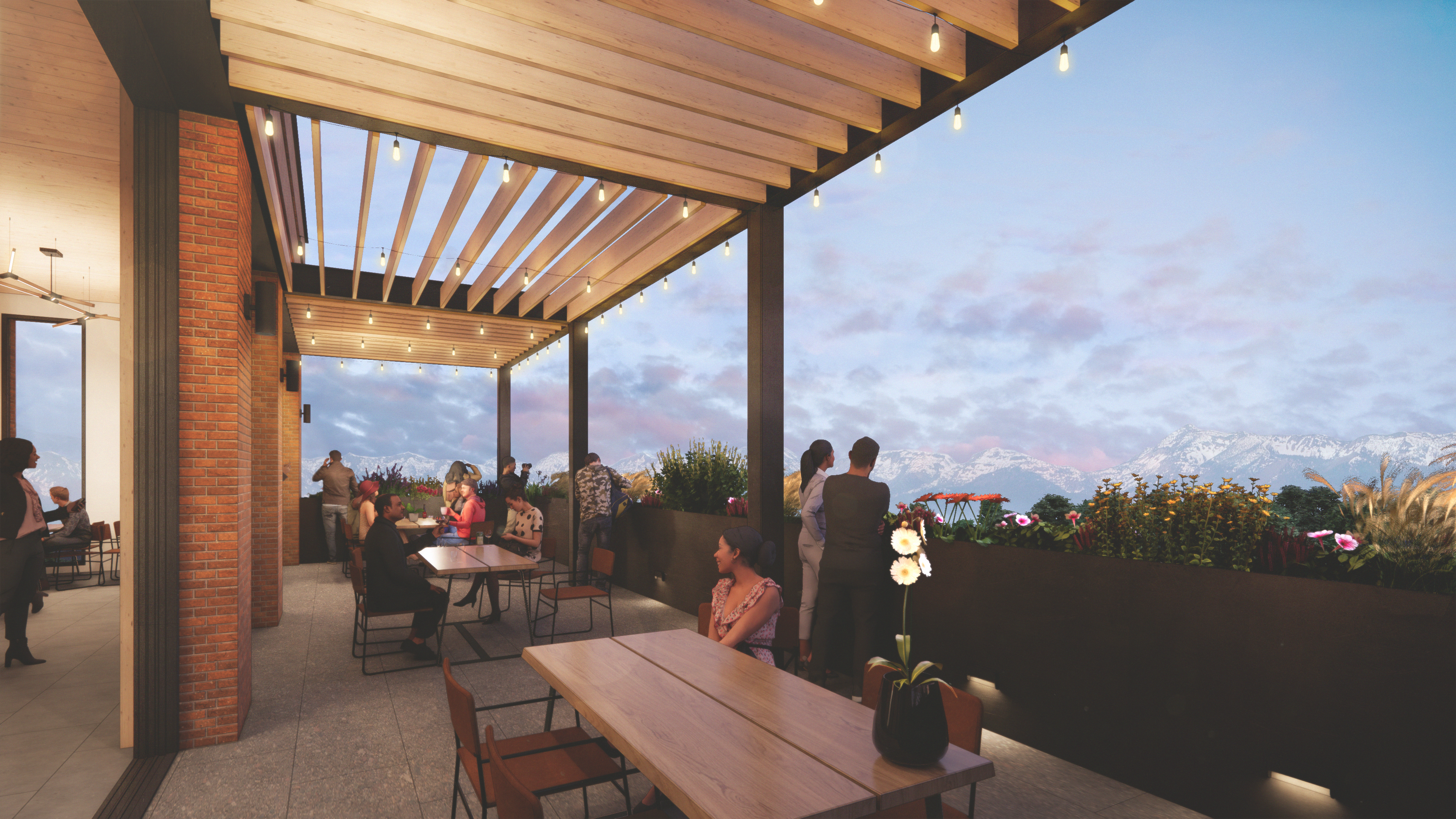 Rendering of the rooftop terrace in The Bowman building
