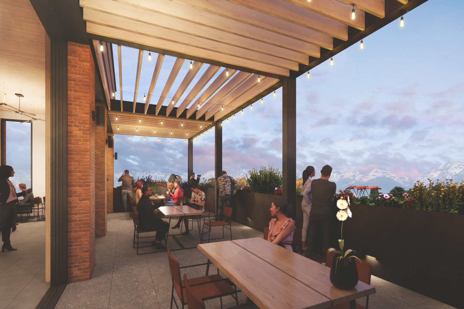 Rendering of the rooftop terrace in The Bowman building