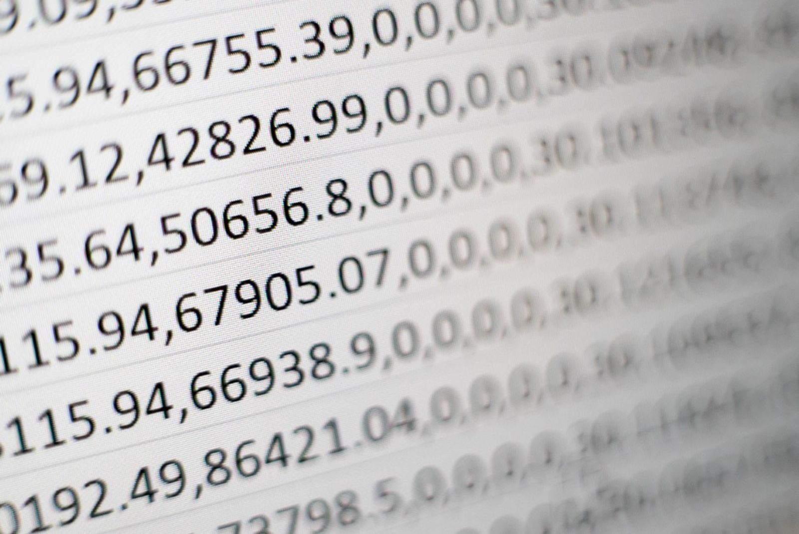 Photo of comma separated data.