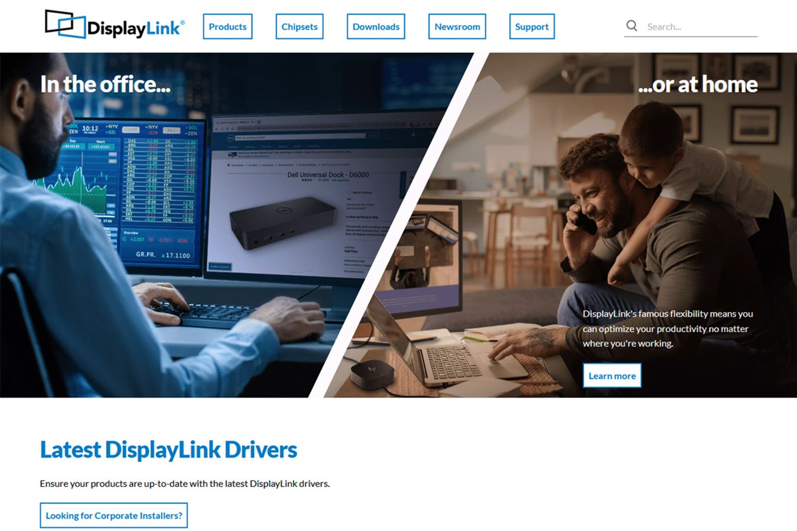Screenshot of the redesigned DisplayLink homepage