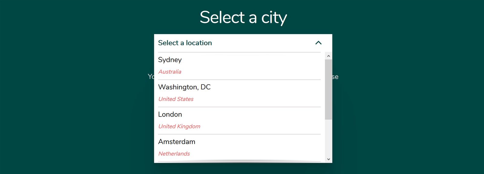 Screenshot of styled custom dropdown