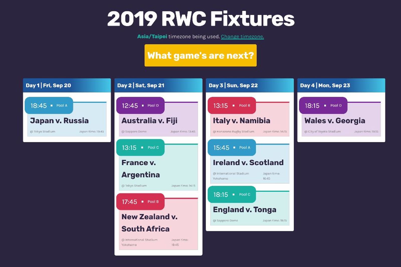 Web development case study project rwc 2019 fixtures kanban.
