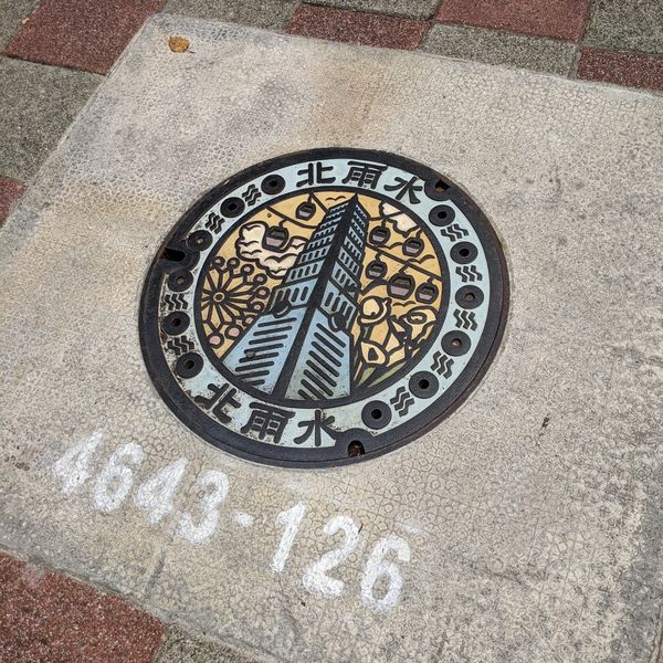 Manhole cover showing Taipei 101.