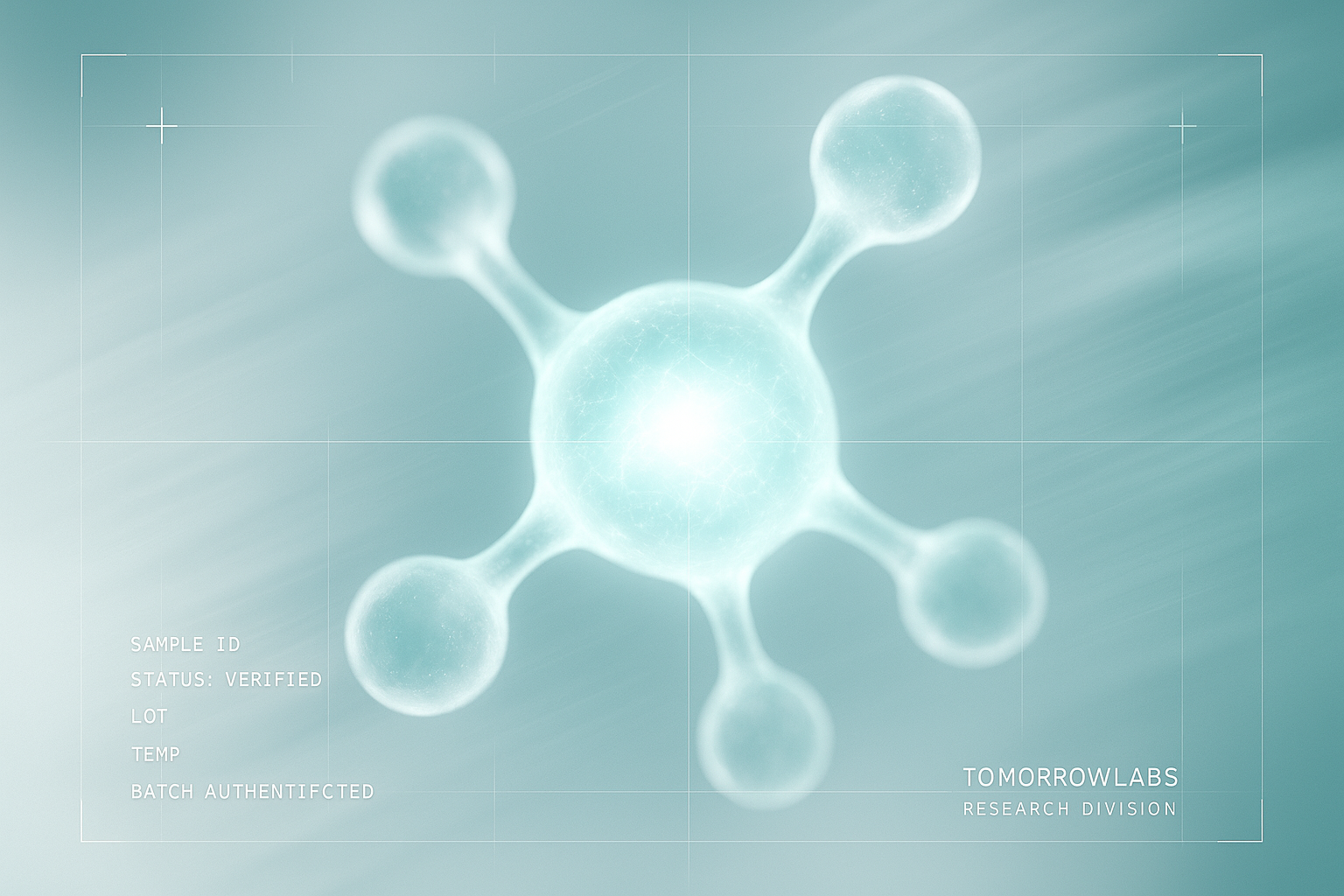 An abstract glowing molecular structure suggesting metabolic energy flow, rendered in cool icy teal and white tones.