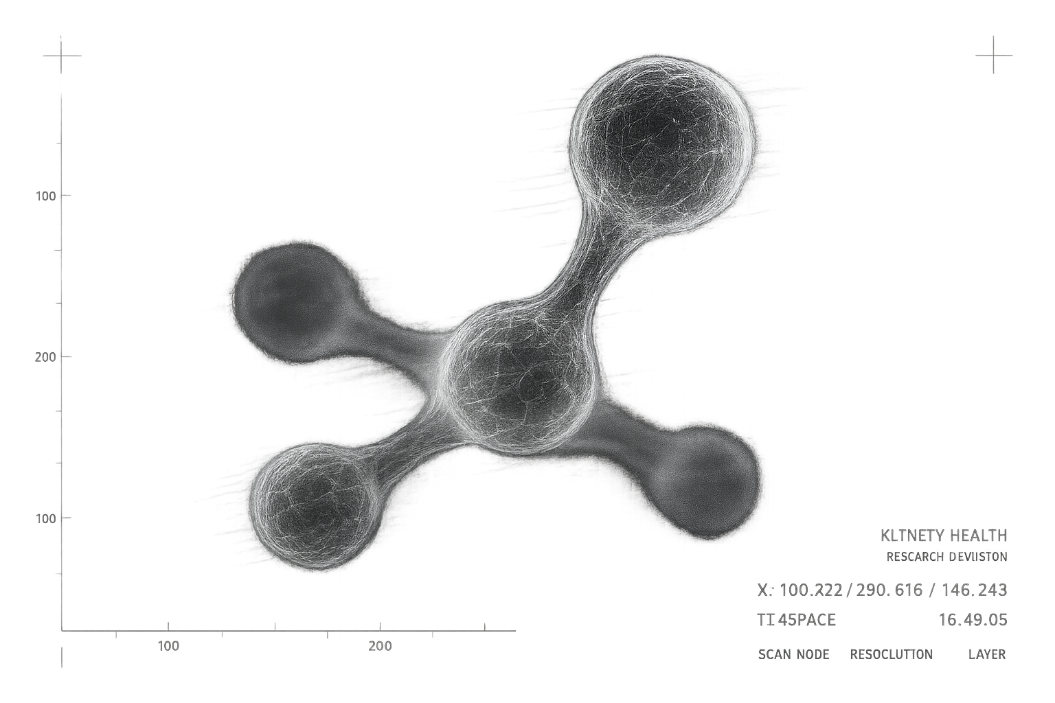 An abstract molecular structure glowing softly, drifting with directional motion blur.